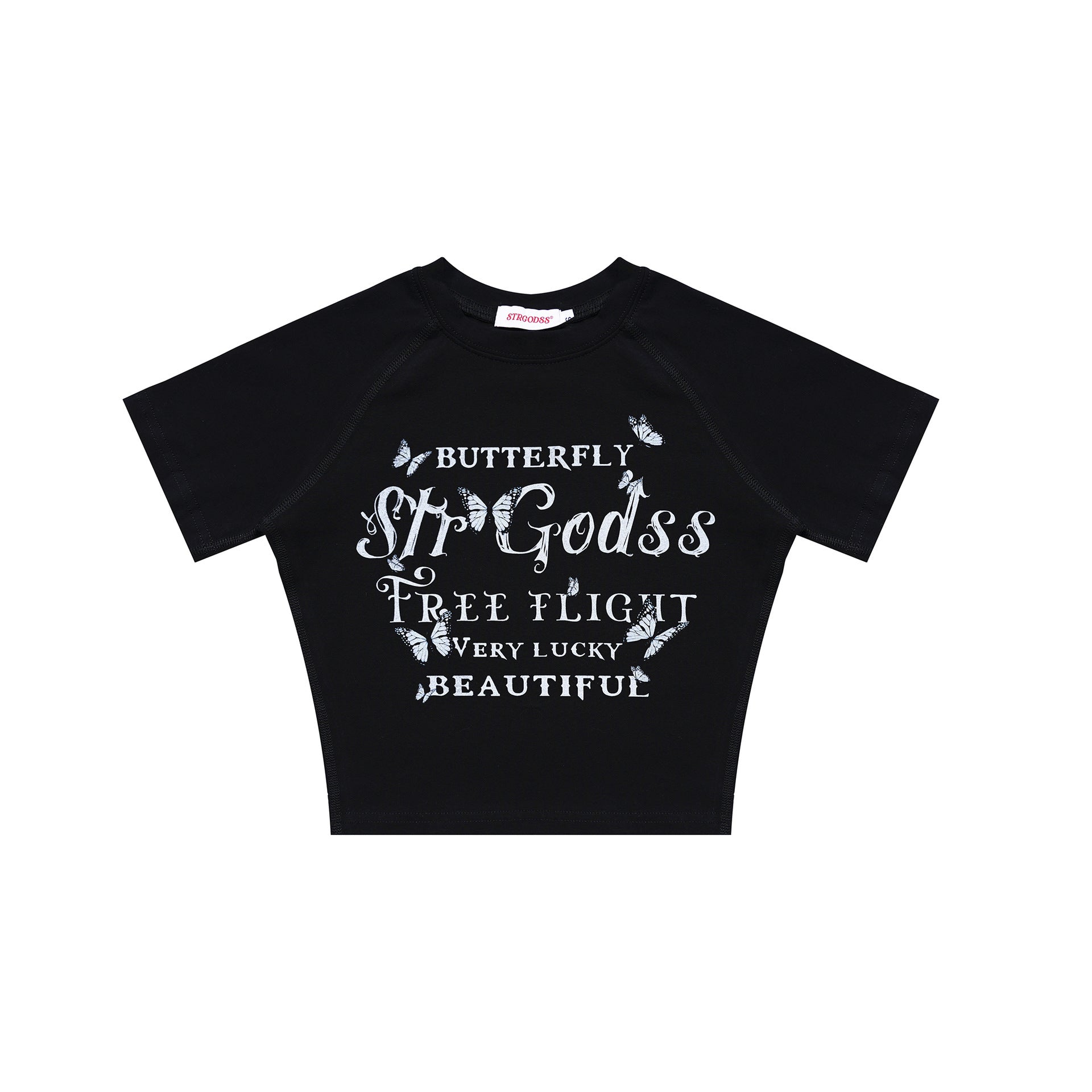 Vintage Butterfly Print Midriff Baring Short Sleeves T Shirts