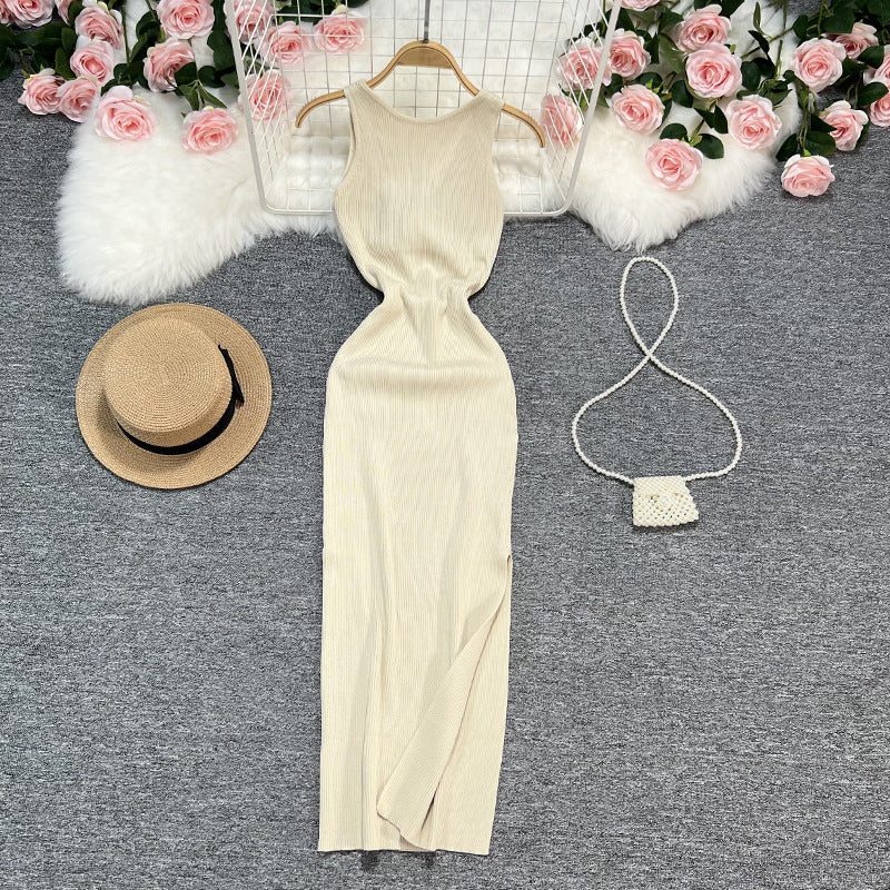 Sexy Summer Twist Designed Knitted Tank Top Elastic Dresses