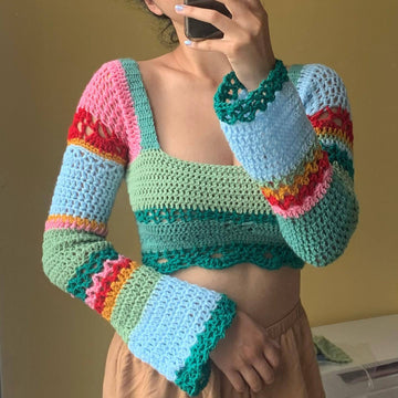 Fashion Colorful Striped Knitted Tops