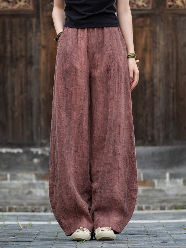 Casual Dyed Linen Wide Legs Pants