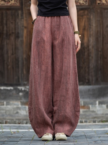 Casual Dyed Linen Wide Legs Pants