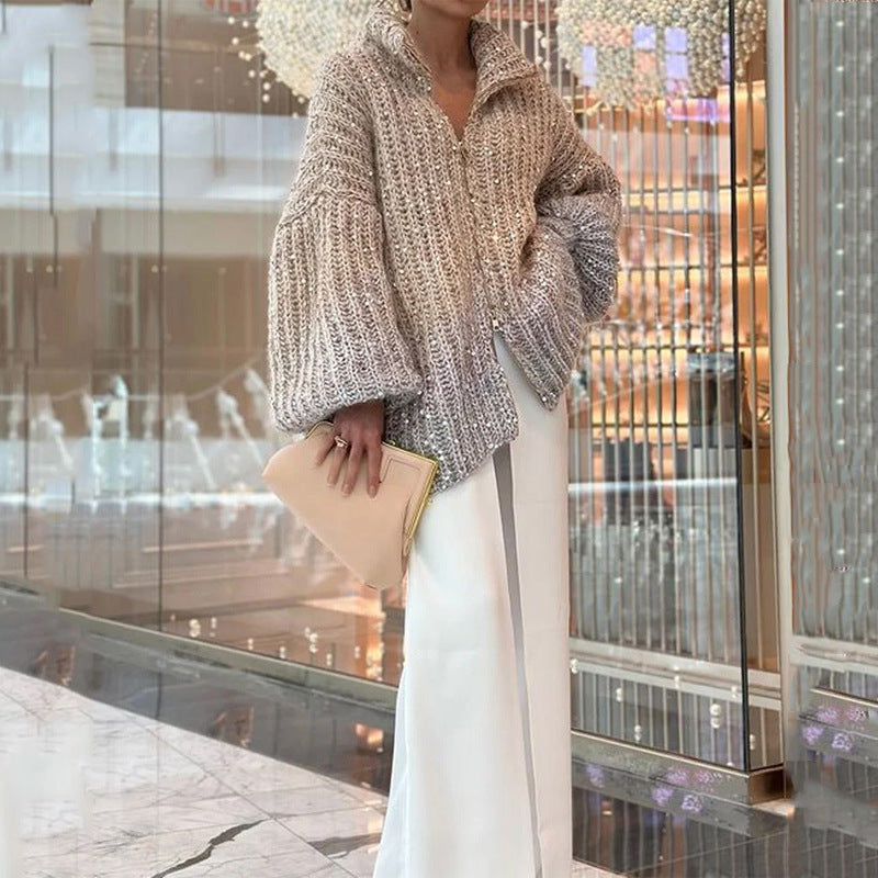 Fashion Sequined V Neck Sweaters for Women