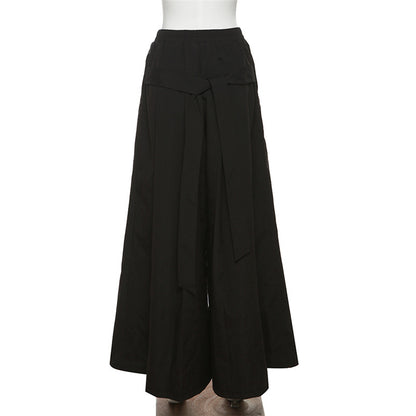 Casual High Waist Summer Black Wide Legs Pants