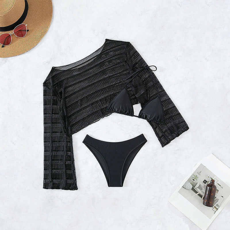 Casual 3pcs Black Bikini Swimsuits