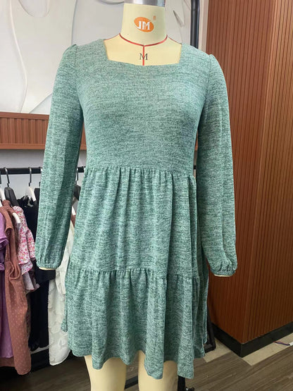 Fashion Square Neckline Fall Mini Dresses
