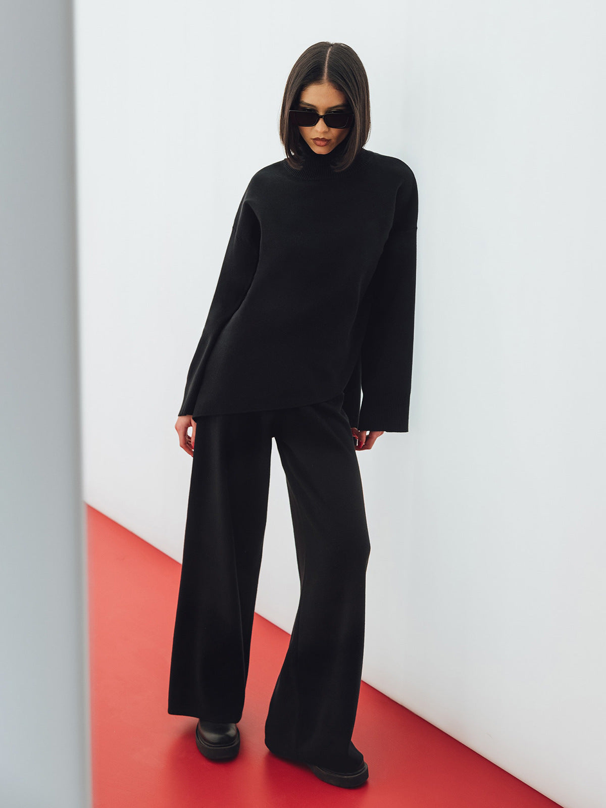 Casual Irregular Pullover Sweaters and Wide Legs Pants Outfits Sets
