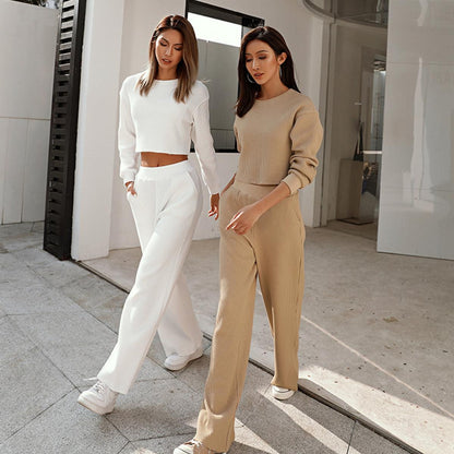 Casual Fall/Winter Two Pieces Tops & Wide Legs Pants