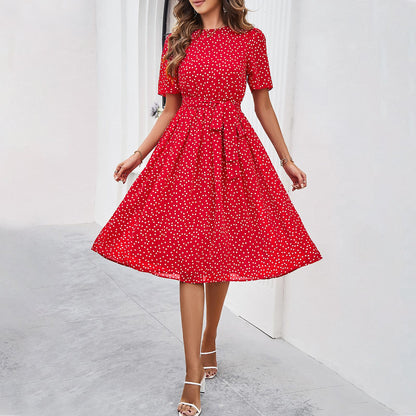 Elegant Polk Dot Short Sleeves Dresses