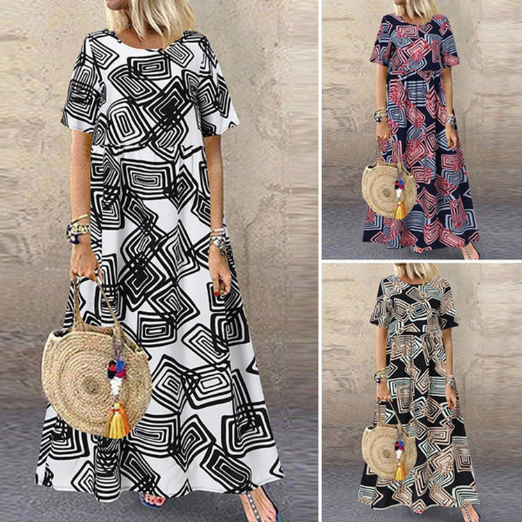 Vintage Summer Short Sleeves Long Maxi Dresses