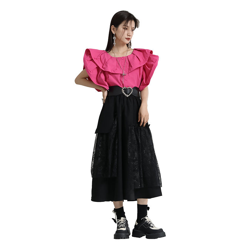 Designed Ruffled Short Sleeves Shirts