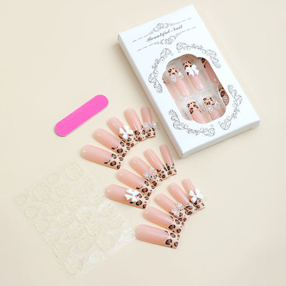 Fashion Women Leopard Bow False Press on Nails