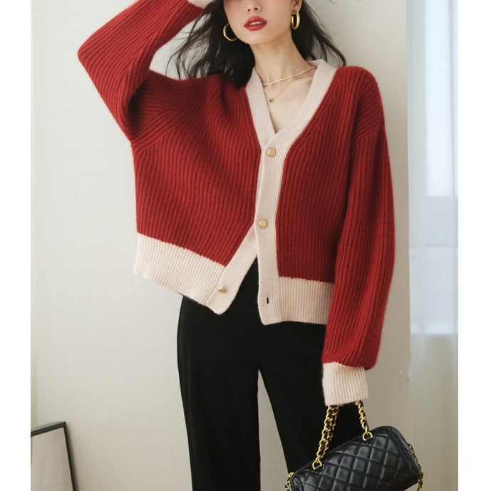 Fashion V Neck Lazy Style Knitted Cardigan Sweaters