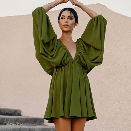 Vintage Designed Green Fall Mini Dresses