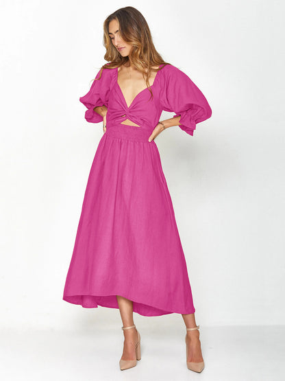 Summer High Waist Long Sleeves Double Sides Midi Dresses