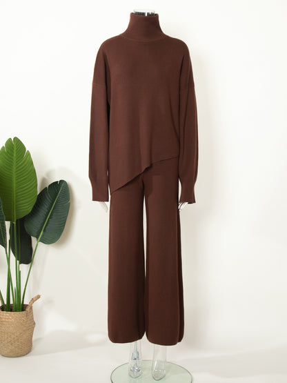 Casual Irregular Pullover Sweaters and Wide Legs Pants Outfits Sets