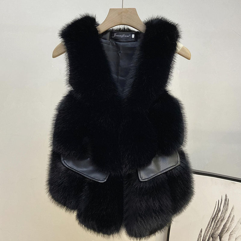 Winter Man Made Fox Fur Short Top Vest for Women