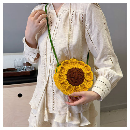 Designed Handmade Crochet 3d Sunflower Mini Shoulder Bags