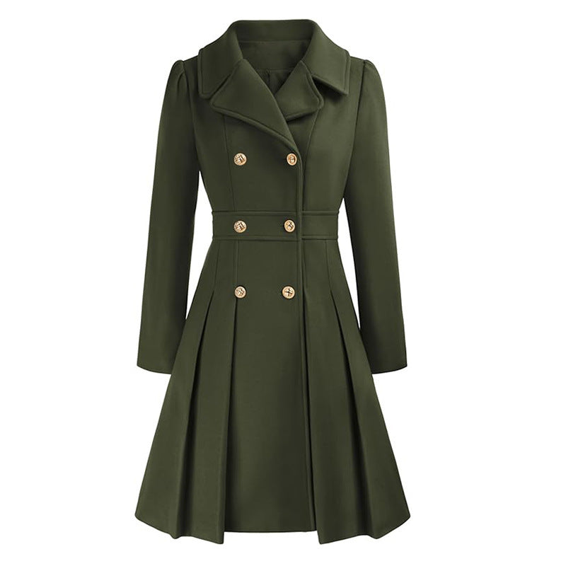 Fashion Women's Trench Coat Lapel Double-breasted Pocket A-shaped Pea Coat