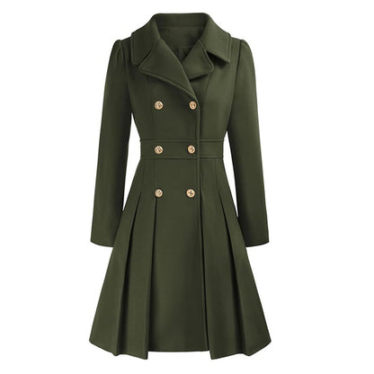 Fashion Women's Trench Coat Lapel Double-breasted Pocket A-shaped Pea Coat