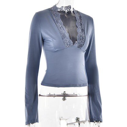 Sexy Lace V Neck Long Sleeves Shirts for Women