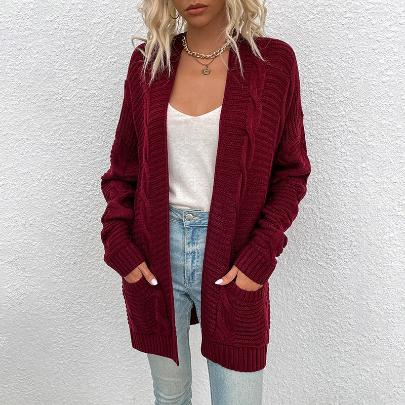 Fashion Twist Design Knitted Long Cardigan Sweaters