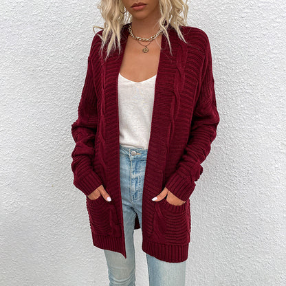 Fashion Twist Design Knitted Long Cardigan Sweaters