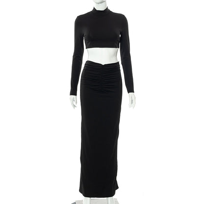 Sexy High Neck Women Tops & Skirts Suits