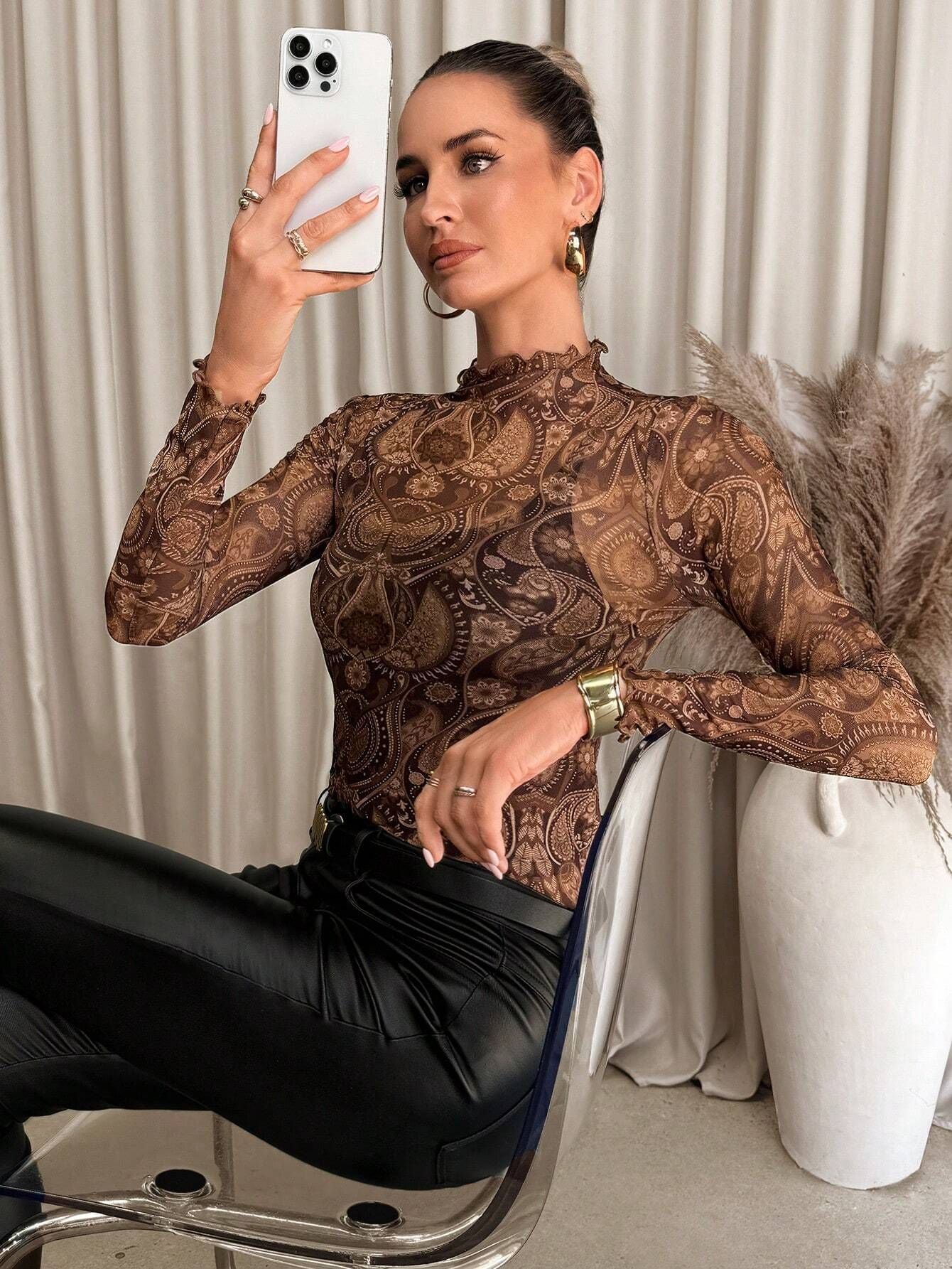 Sexy Net Sheath Long Sleeves T Shirts