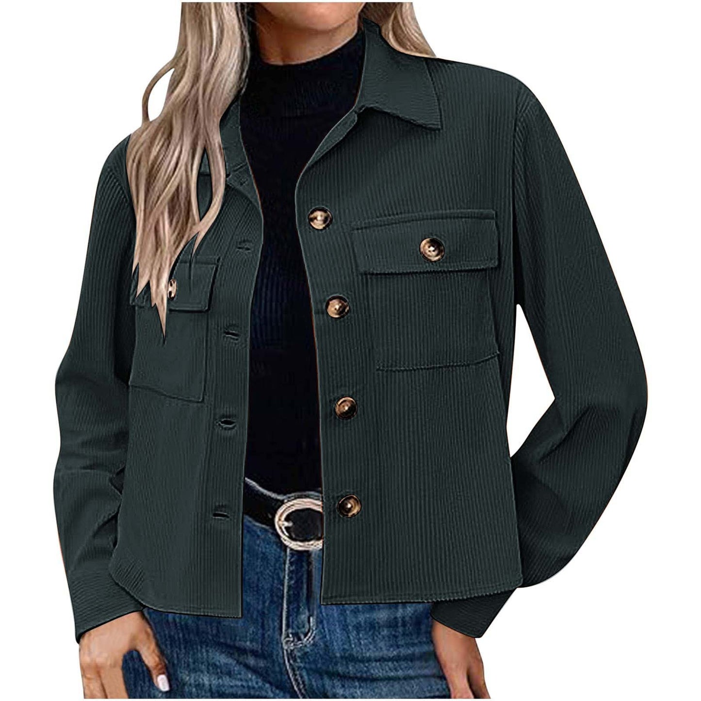 Women's Fashion Casual Short Shirt Corduroy Button-up Top Jackets