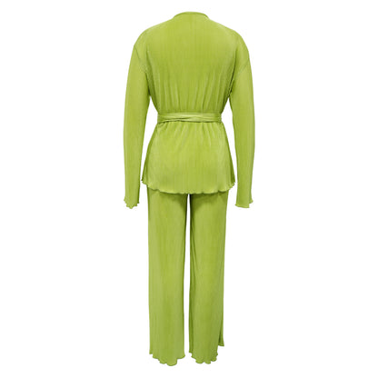 Casual V Neck Long Sleeves Tops and Pants Two Pieces Suits
