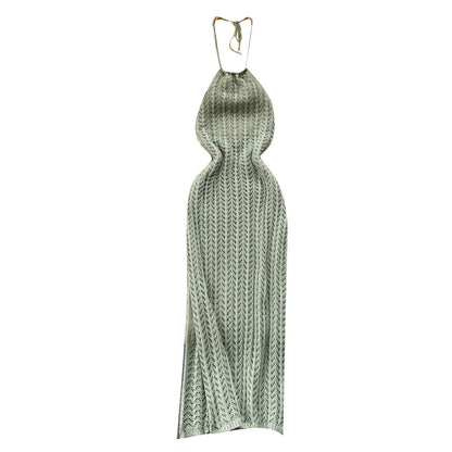 Designed Halter Sleeveless Knitted Sheath Holiday Dresses