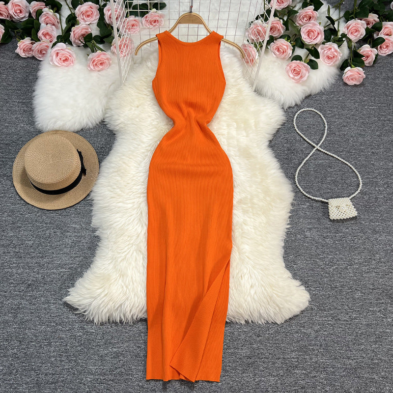 Sexy Summer Twist Designed Knitted Tank Top Elastic Dresses