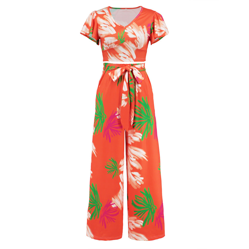 Summer Midriff Baring Tops and Long Pants Two Pieces Sets