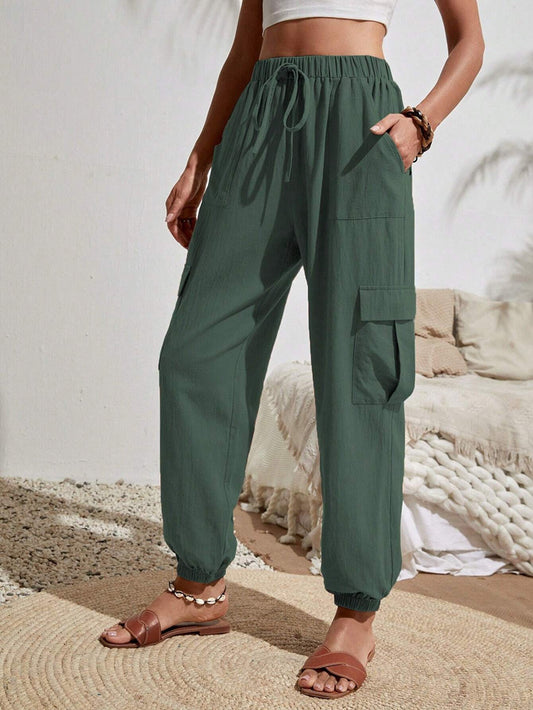 Casual Women Pockets Trousers