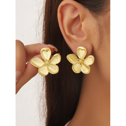 Fashion Metal Texture 3D Five-petal Flower Stud Earrings