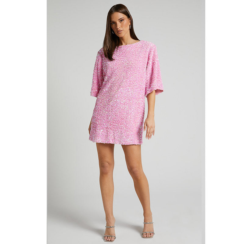 Fashion V Neck Sequined Backless Short Dresses