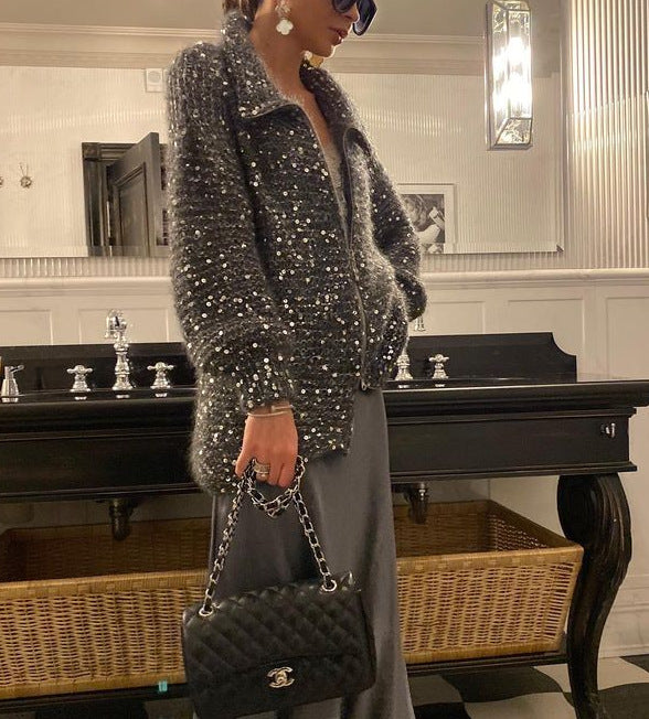 Fashion Sequined V Neck Sweaters for Women