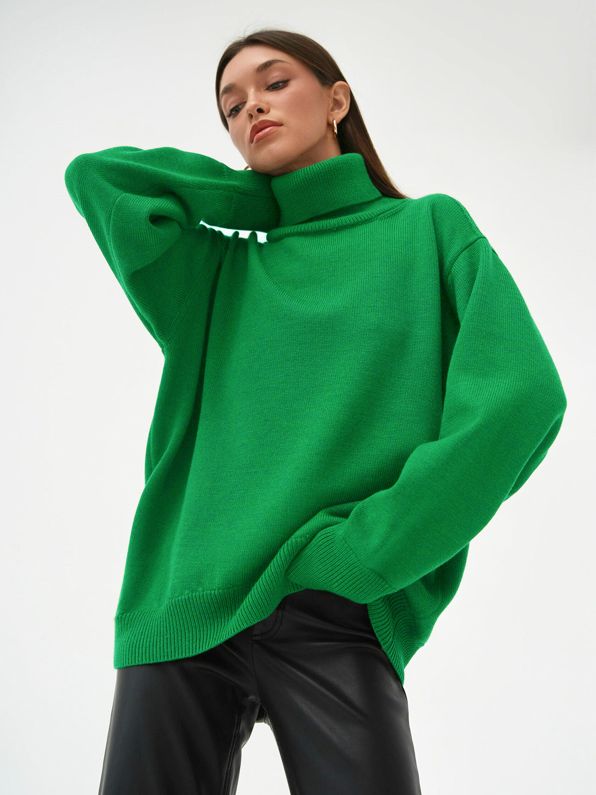 Fashion High Neck Knitted Pullover Sweaters for Women