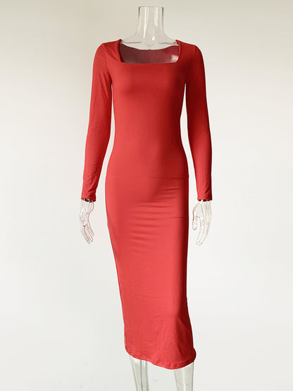 Sexy Simple Style Long Sleeves Solid Dresses