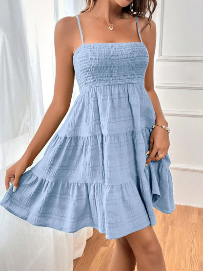Summer Spaghetti Straps Suspender Solid Color Versatile Daily Dresses