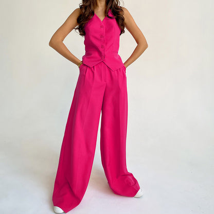 Fashion Sleeveless Tops and Long Pants Two Pieces Suits