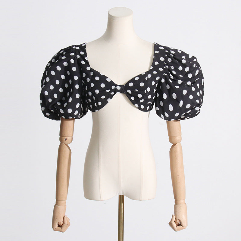 Designed Puff Sleeves Short Tops and Split Skirts Suits