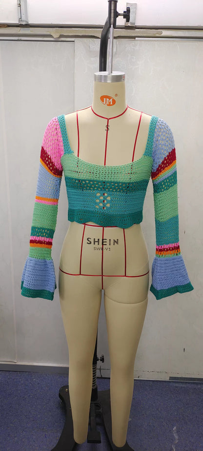 Fashion Colorful Striped Knitted Tops