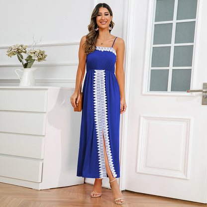 Elegant Lace Trim Summer Long Dresses