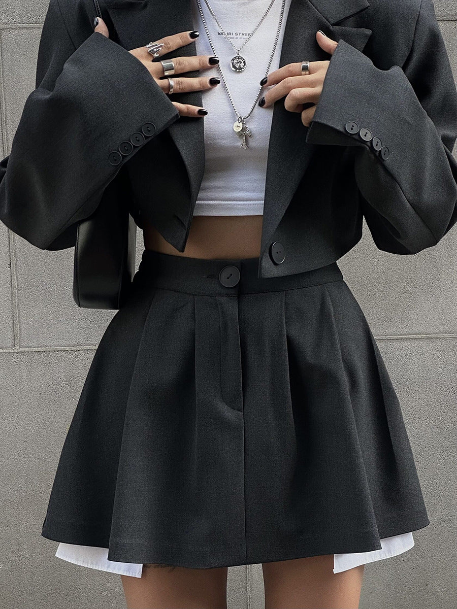 Designed Short Blazers & Mini Skirts Two Pieces Suits