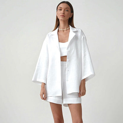 Summer Cotton Long Sleeves Shirts and Shorts Suits