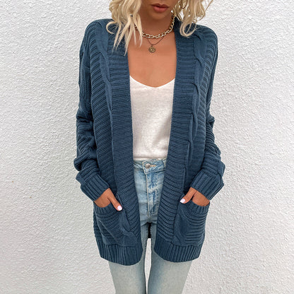 Fashion Twist Design Knitted Long Cardigan Sweaters