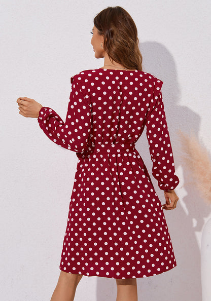 Casual Polka Dot Long Sleeves Short Dresses for Women