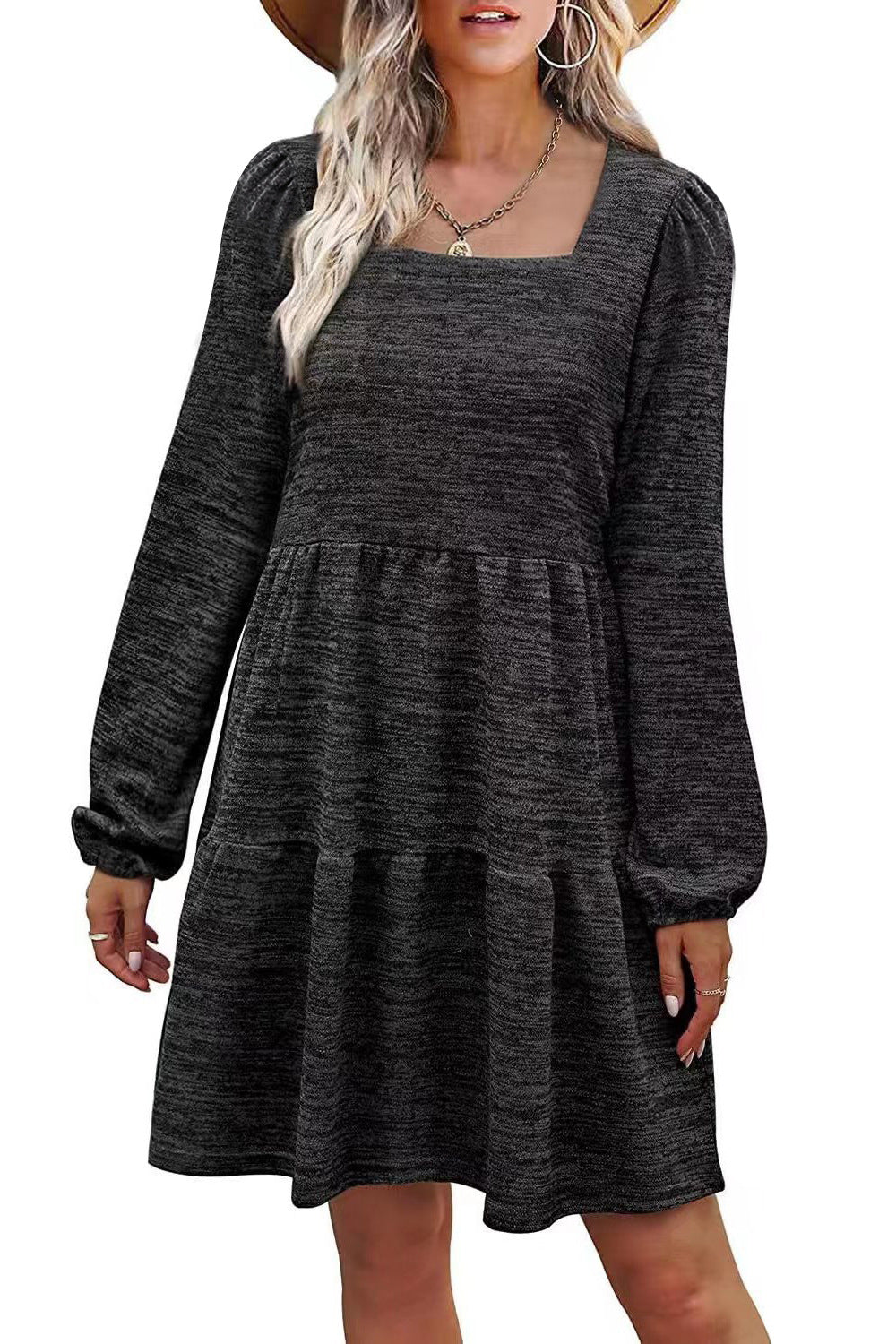 Fashion Square Neckline Fall Mini Dresses