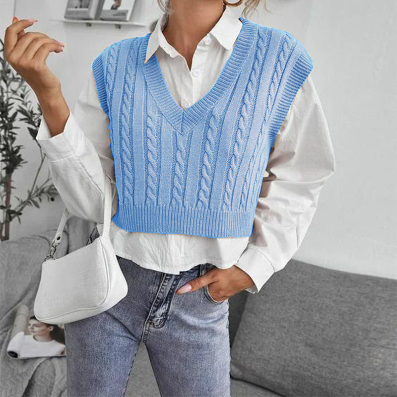 Casual V Neck Sleeveless Knitted Vest